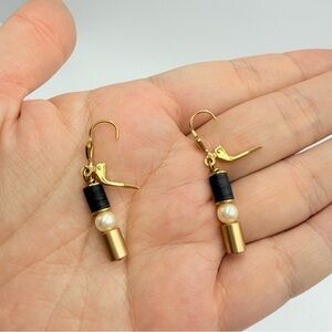 Elegant Gold Plated Faux Pearl Drop Leverback Earrings Signed AD